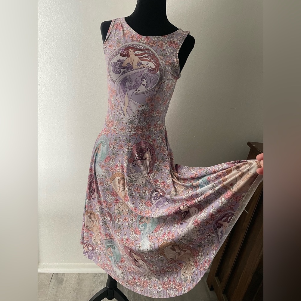 Blackmilk Alphonse Mucha midi dress with pockets